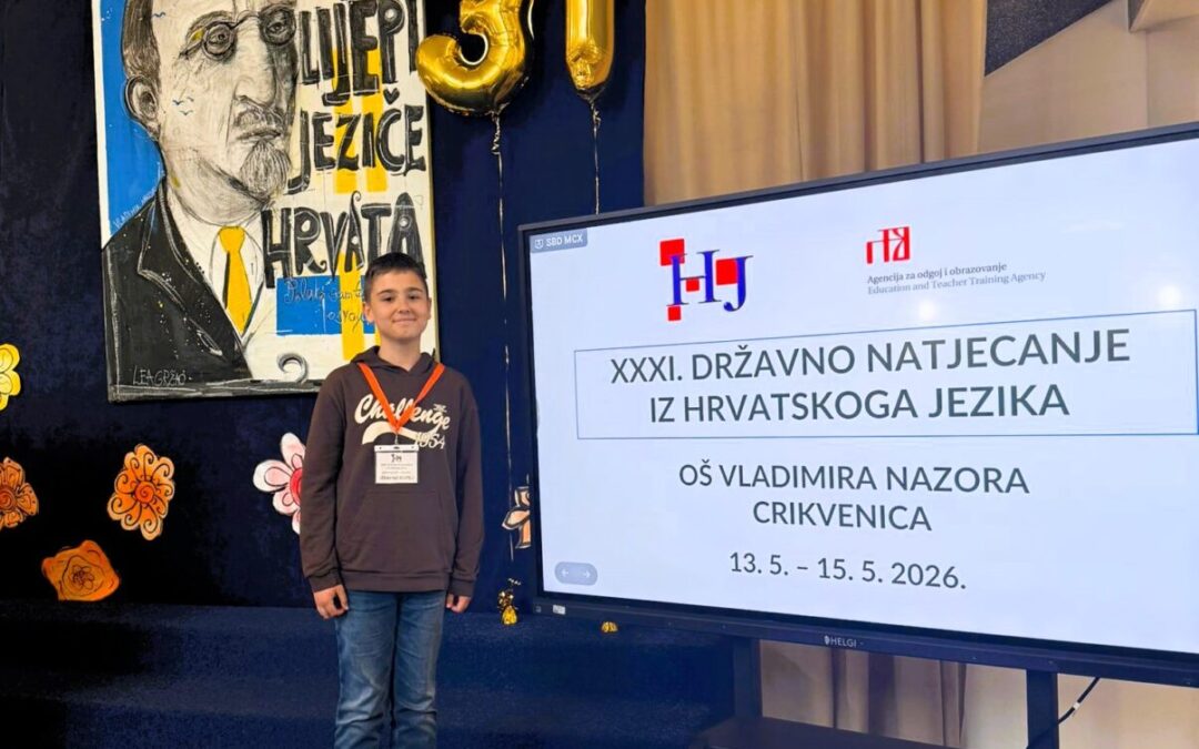DRŽAVNO NATJECANJE IZ HRVATSKOGA JEZIKA: Izvrstan Luka Hrastović (7. b) osvojio 12. mjesto!